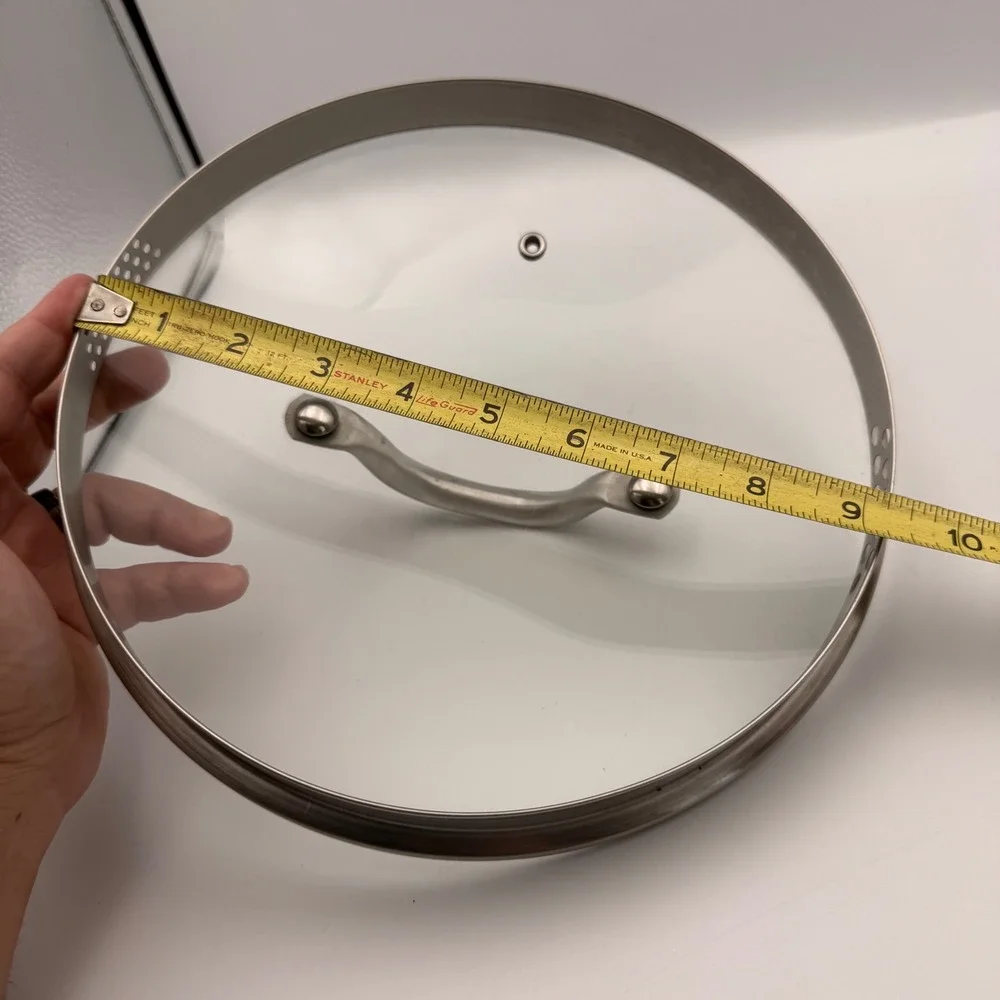 9.25 Inch Tempered Glass Lid with Stainless Steel Rim and Built-in Strainer Hole